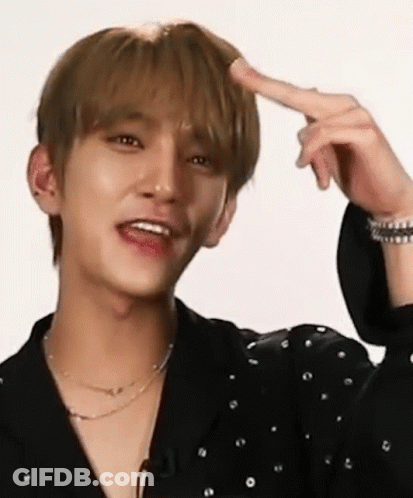 A Close Up Of A Person 'S Face With Their Finger On Their Head . GIF