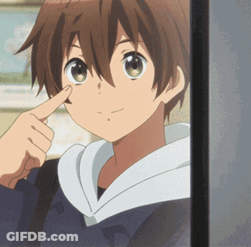 A Close Up Of A Person 'S Face With Their Finger Pointing To Their Eye GIF