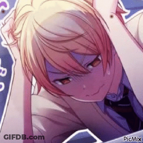 A Close Up Of A Person 'S Face With Their Hands On Their Head And A Purple Background . GIF