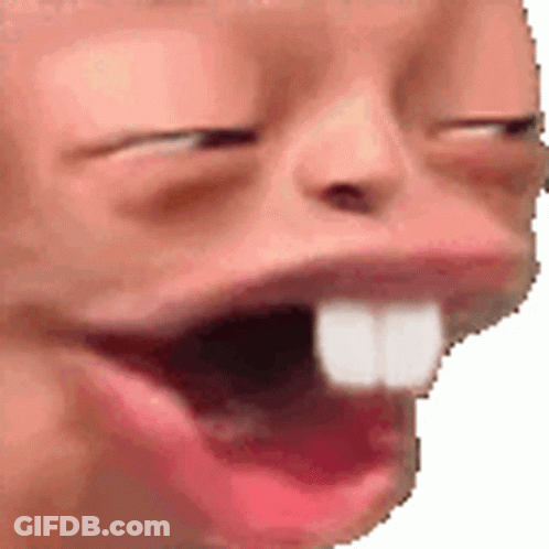 A Close Up Of A Person 'S Face With Their Mouth Open And Their Teeth Showing . GIF