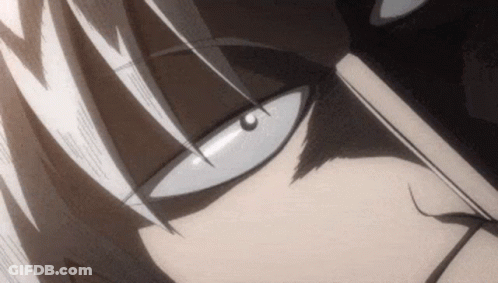 A Close Up Of A Person 'S Face With White Eyes And A Sword In His Hand . GIF