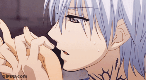 A Close Up Of A Person 'S Face With White Hair And A Tattoo On Their Neck GIF