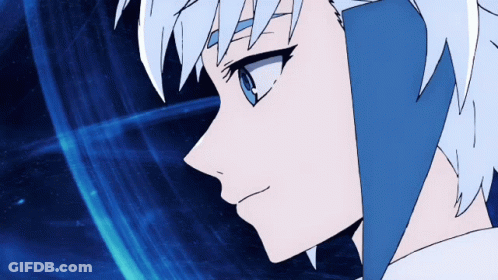 A Close Up Of A Person 'S Face With White Hair And Blue Eyes GIF