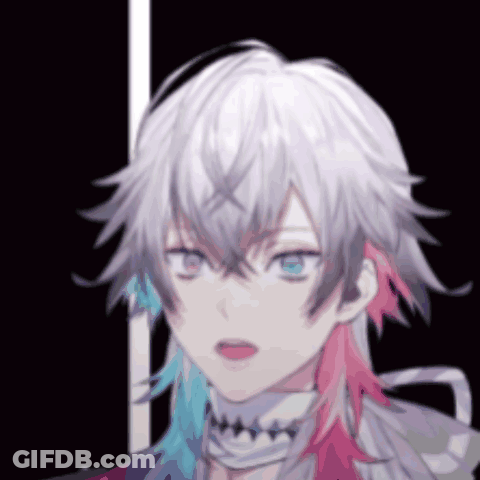 A Close Up Of A Person 'S Face With White Hair And Red And Blue Hair GIF