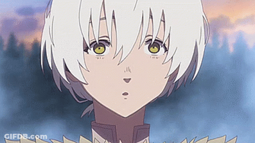 A Close Up Of A Person 'S Face With White Hair And Yellow Eyes . GIF