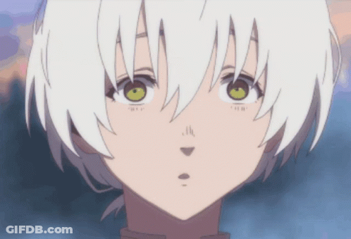 A Close Up Of A Person 'S Face With White Hair GIF