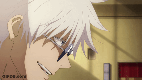 A Close Up Of A Person 'S Face With White Hair GIF