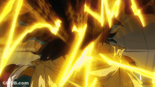 A Close Up Of A Person 'S Face With Yellow Lightning Coming From It GIF