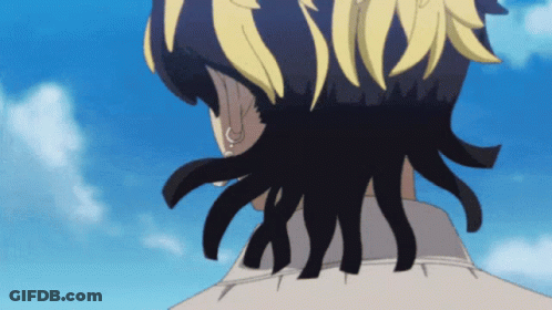 A Close Up Of A Person 'S Hair With A Blue Sky Behind Them GIF