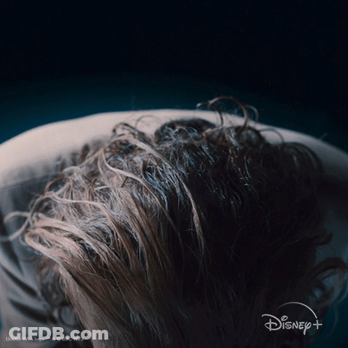 A Close Up Of A Person 'S Hair With The Disney Logo In The Background GIF