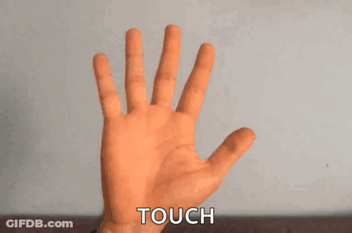 A Close Up Of A Person 'S Hand With The Word Touch Written On It GIF