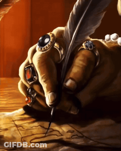 A Close Up Of A Person 'S Hand Writing With A Feather GIF