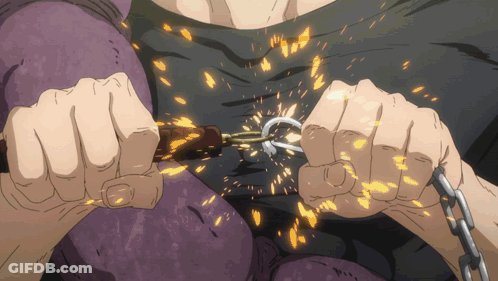 A Close Up Of A Person 'S Hands Holding A Chain With Sparks Coming Out Of It GIF