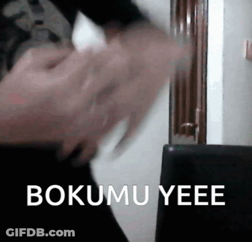 A Close Up Of A Person 'S Hands With The Words Bokumu Yeee Written On The Bottom GIF