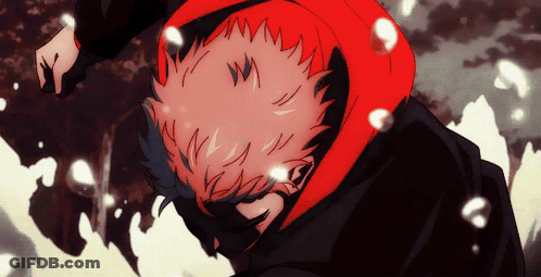 A Close Up Of A Person 'S Head With A Red Hood GIF