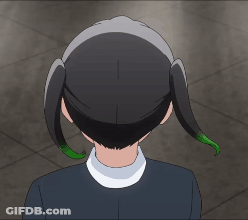 A Close Up Of A Person 'S Head With A White Collar And Green Hair GIF
