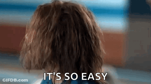 A Close Up Of A Person 'S Head With The Words `` It 'S So Easy '' Written On It . GIF