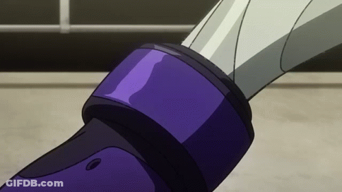 A Close Up Of A Person 'S Leg With A Purple Band Around It GIF