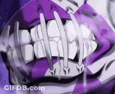 A Close Up Of A Person 'S Mouth With A Lot Of Teeth And A Purple Background . GIF