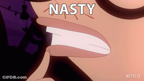 A Close Up Of A Person 'S Mouth With The Word Nasty Written Above It GIF