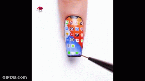 A Close Up Of A Person 'S Nails Painted To Look Like A Smart Phone . GIF
