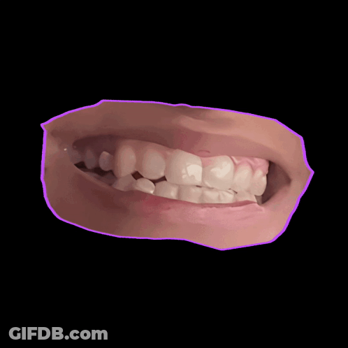 A Close Up Of A Person 'S Teeth With A Purple Outline Around It GIF