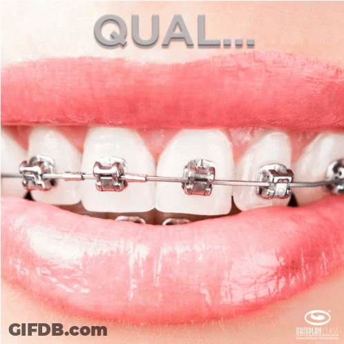 A Close Up Of A Person 'S Teeth With Braces And The Words Qual On The Bottom GIF