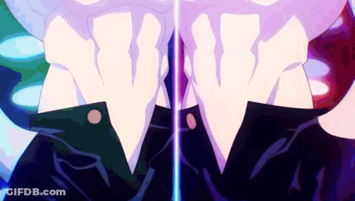 A Close Up Of A Person 'S Torso With A Purple And Blue Background GIF