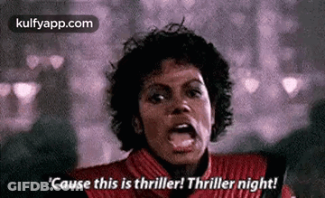 A Close Up Of A Person Saying `` Cause This Is Thriller ! Thriller Night ! `` GIF