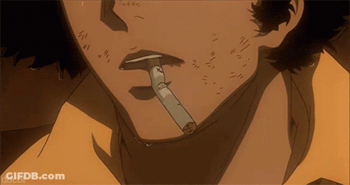 A Close Up Of A Person Smoking A Cigarette With The Word Docot At The Bottom Of The Image GIF