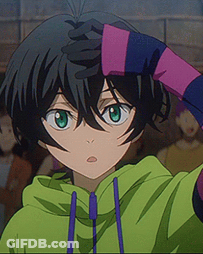A Close Up Of A Person Wearing A Green Hoodie And A Purple And Blue Striped Glove . GIF
