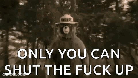 A Close Up Of A Person Wearing A Hat That Says Smokey Only You Can Shut The Fuck Up . GIF