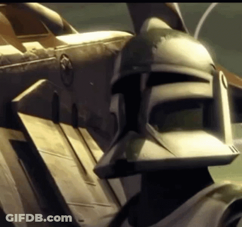 A Close Up Of A Person Wearing A Helmet In A Star Wars Cartoon . GIF