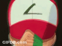 A Close Up Of A Person Wearing A Red Hat With The Number 7 On It . GIF