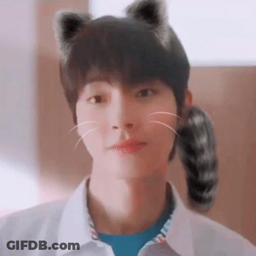 A Close Up Of A Person Wearing Cat Ears And A Tail . GIF