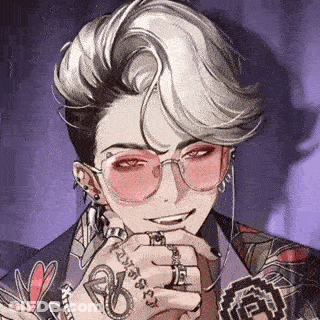 A Close Up Of A Person Wearing Glasses And A Tattoo On Their Arm . GIF