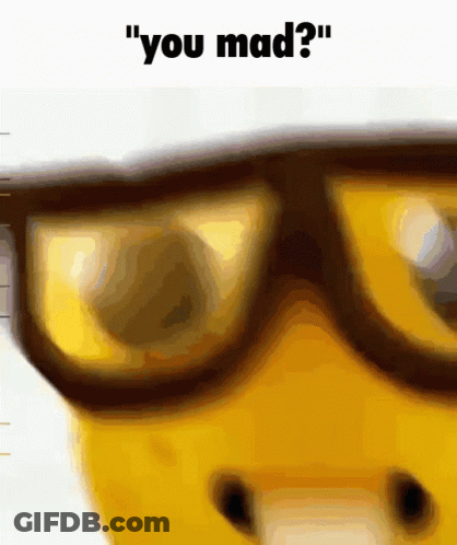 A Close Up Of A Person Wearing Glasses With The Words " You Mad " Below It GIF