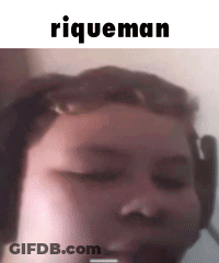 A Close Up Of A Person Wearing Headphones With The Word Riqueman Written Above Them . GIF