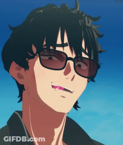 A Close Up Of A Person Wearing Sunglasses With A Blue Background GIF