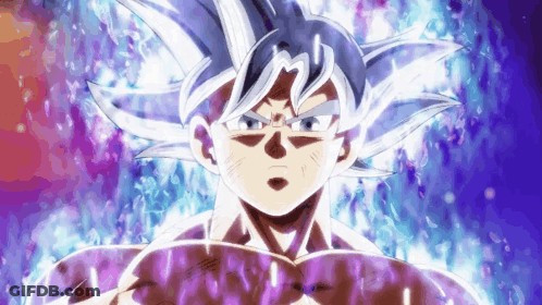 A Close Up Of A Person With A Purple Background And White Hair . GIF