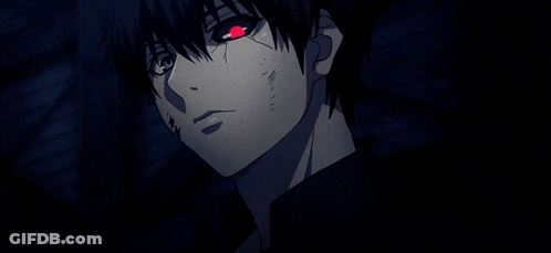 A Close Up Of A Person With Red Eyes In The Dark GIF