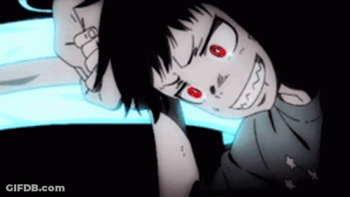 A Close Up Of A Person With Red Eyes GIF