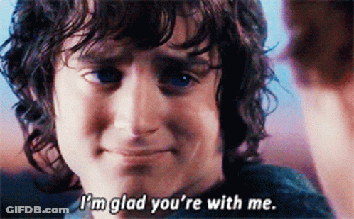 A Close Up Of A Person With The Words I 'M Glad You 'Re With Me GIF