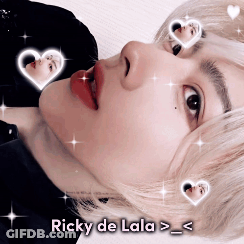 A Close Up Of A Person With The Words Ricky De Lala Above Them GIF