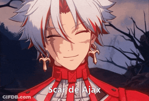 A Close Up Of A Person With The Words Scar De Ajax On The Bottom GIF