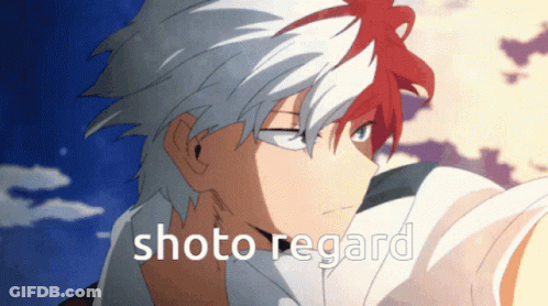 A Close Up Of A Person With The Words Shoto Regard Written On It GIF