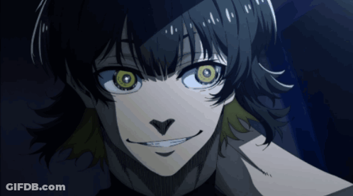 A Close Up Of A Person With Yellow Eyes And Black Hair GIF
