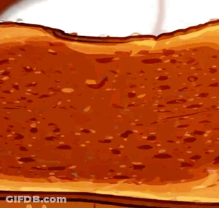 A Close Up Of A Piece Of Toast With Syrup On It GIF