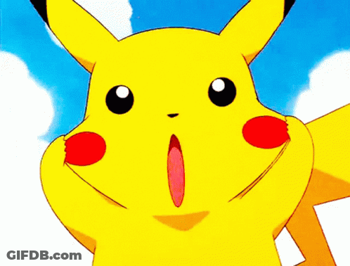 A Close Up Of A Pikachu With A Surprised Look On Its Face GIF