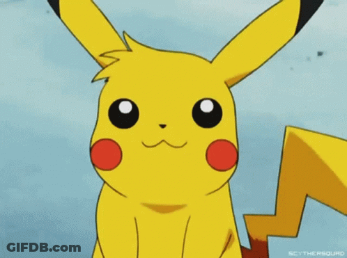A Close Up Of A Pikachu With The Words Scythersquad On The Bottom GIF
